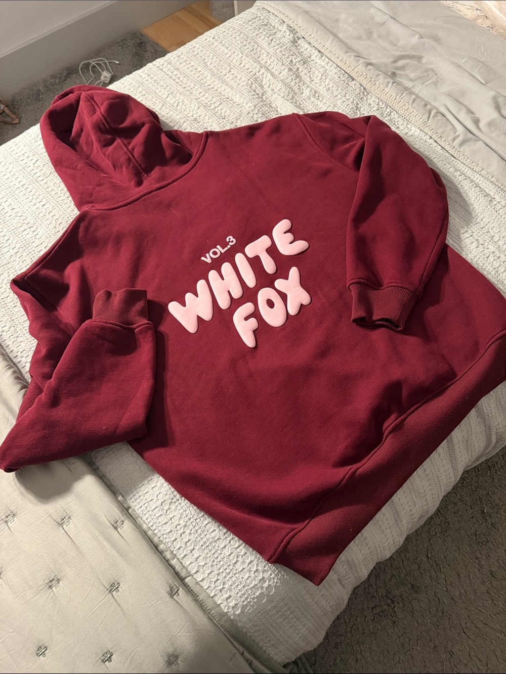 White Fox Hoodie - Wine Red